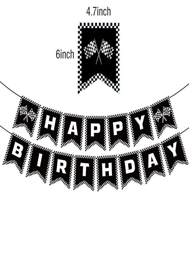 BIEUFBJI Race Car Birthday Banner, Checkered Happy Birthday Banner, Race Car Party Decorations, Racing Themed Party, Boys racing themed birthday decorations - Image 2